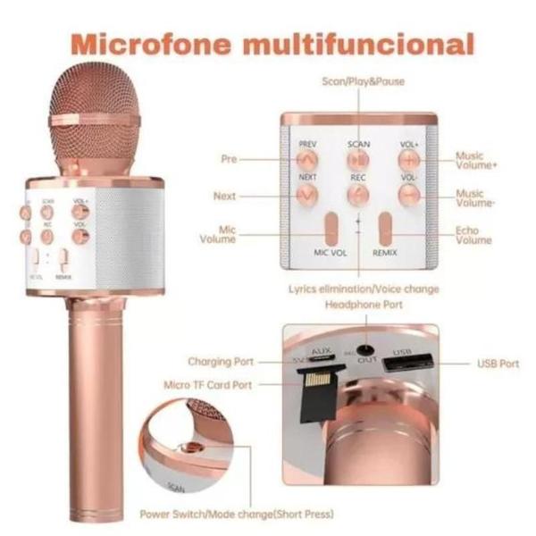 Imagem de Microfone Bluetooth Karaokê Sem Fio Recarregável Azul