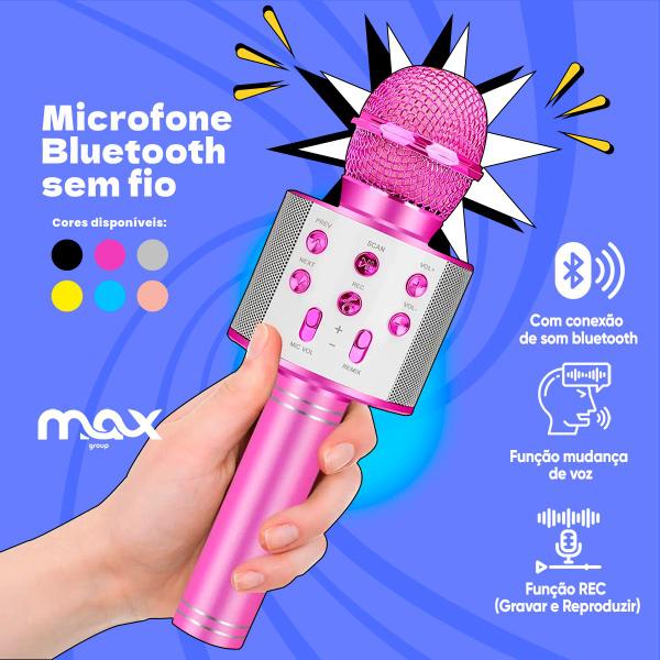 Imagem de Microfone Bluetooth Karaokê Sem Fio Recarregável infantil Repórter - Sem Fio