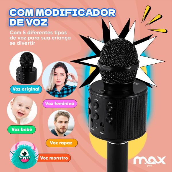 Imagem de Microfone Bluetooth Karaokê Sem Fio Recarregável infantil Repórter - Sem Fio