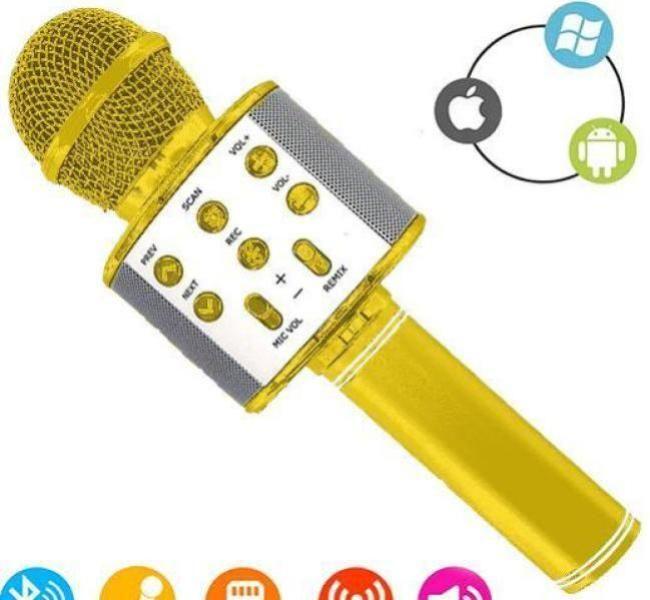 Microfone Bluetooth Wster Ws-858 Sem Fio Karaokê - Dourado Imagem de Microfone Bluetooth Wster Ws-858 Sem Fio Karaokê - Dourado