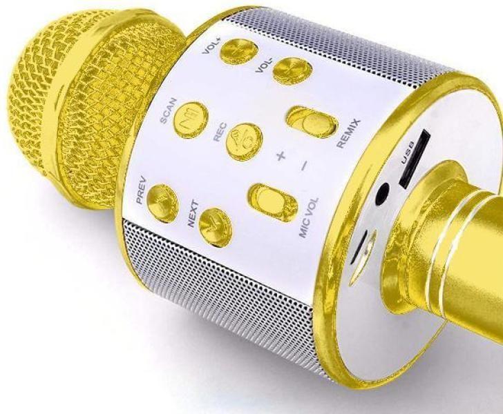 Microfone Bluetooth Wster Ws-858 Sem Fio Karaokê - Dourado Imagem de Microfone Bluetooth Wster Ws-858 Sem Fio Karaokê - Dourado
