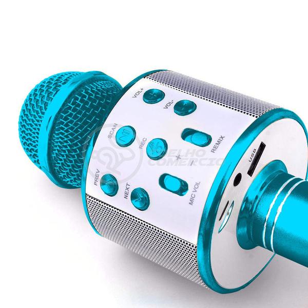 Imagem de Microfone Bluetooth WSTER WS-858 Sem Fio Karaokê Regarregável Alto-falante Mini Karaokê - Azul