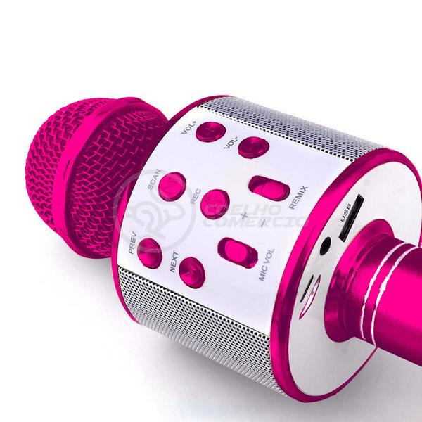 Imagem de Microfone Bluetooth WSTER WS-858 Sem Fio Karaokê Regarregável Alto-falante Mini Karaokê - Rosa