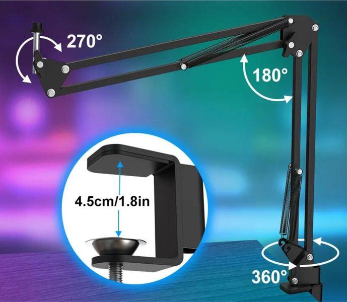 Imagem de Microfone Cond. Zealsound-RGB c/ Braço Articulado e Tripé