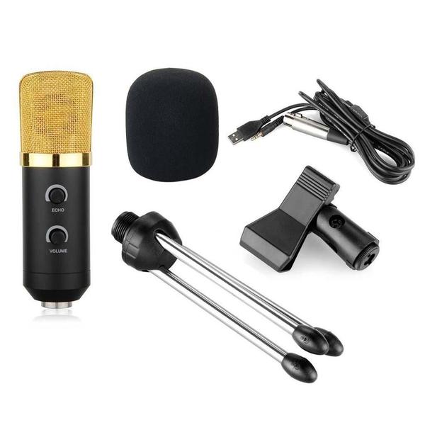 Imagem de Microfone Condensador Dinâmico Profissional Usb Pc Estúdio Gravação Canto Podcast Supercardióide Dourado Unidirecional