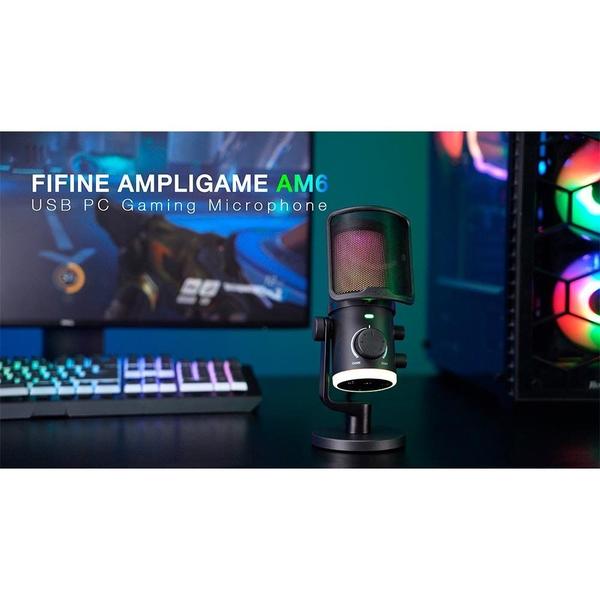 Imagem de Microfone Condensador Gamer Fifine Ampligame, RGB, Cardióide, USB-C, Anti-Ruído, Preto - AM6