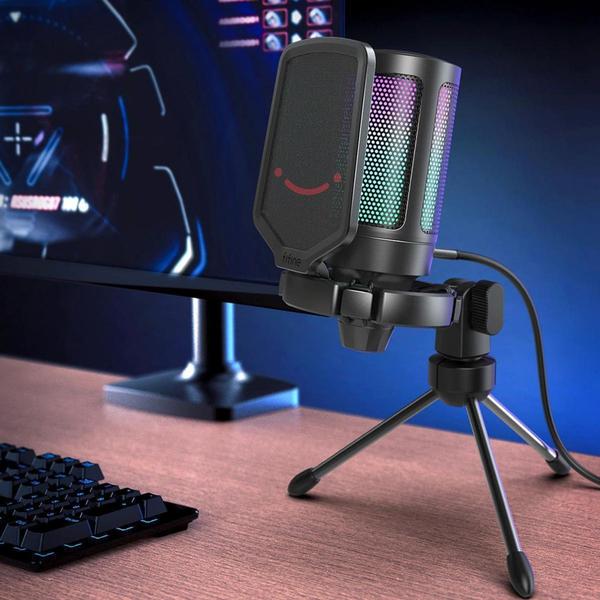 Imagem de Microfone Condensador Gamer Led Usb Com Pop Filter E Tripé - Fifine Gaming Ampligame A6V