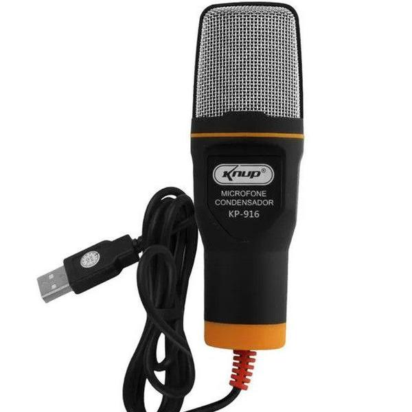 Imagem de Microfone Condensador Omnidirecional com Tripé Ajustável Usb Estudio Knup KP-916