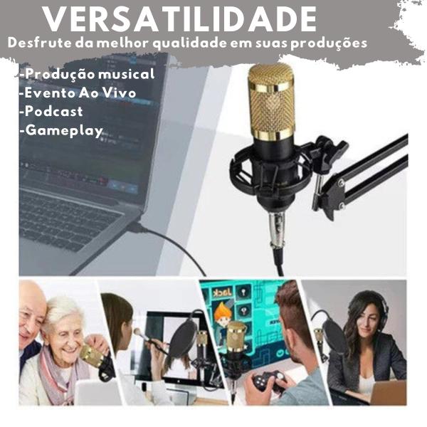 Imagem de Microfone Condensador Profissional Unidirecional BM800 Reduz Ruídos C/ Braço Articulado E Pop Filter