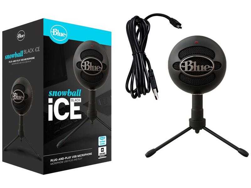 Microfone Condensador USB Blue Snowball Ice Preto p/ Podcasts
