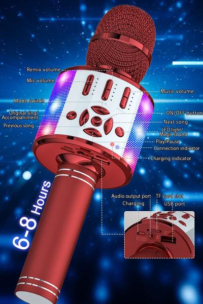 Imagem de Microfone de karaokê BONAOK 4 em 1 sem fio Bluetooth 868 Vermelho