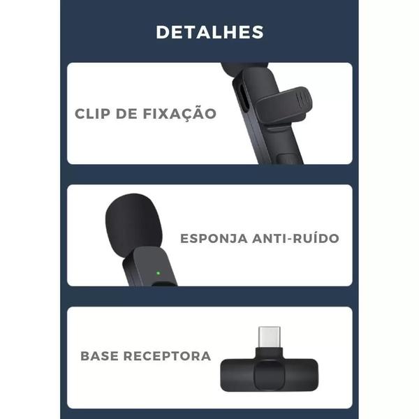 Imagem de Microfone De Lapela Condensador S/ Fio Compatível Android