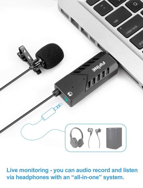 Imagem de Microfone de lapela lavador USB, fifine Clip-on Cardioid Condensador Computador plug e reproduzir microfone USB com placa de som para PC e Mac-K053