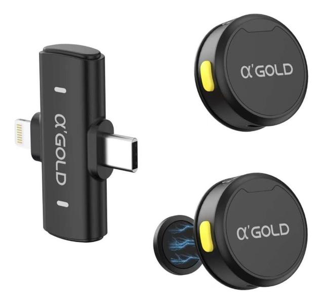 Microfone De Lapela Magnetico 2 Em 1 Lightning E Type-c 38d Preto - GOLD
