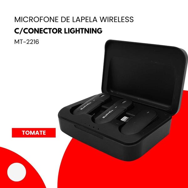 Imagem de Microfone de Lapela Preto Sem Fio com Base para Carregamento Alcance 20 Metros