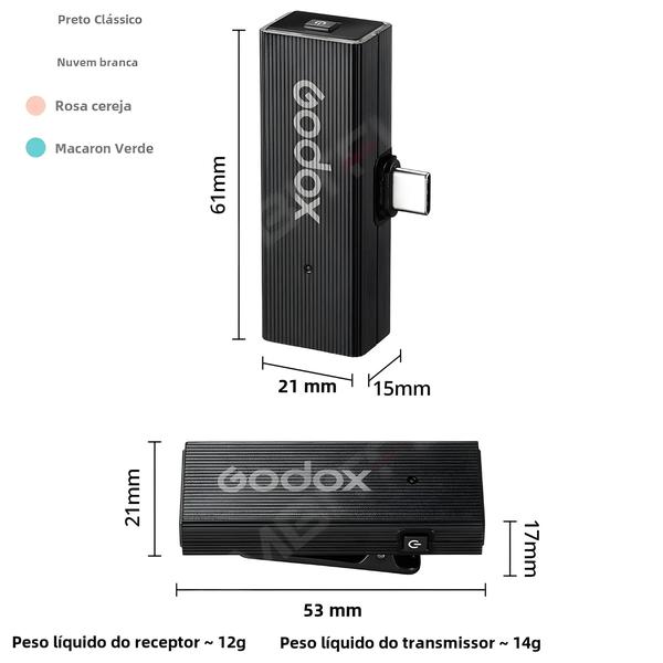 Imagem de Microfone de Lapela Sem Fio Godox Movelink Mini LT UC 2.4GHz - Transmissor e Receptor para iPhone e DSLR