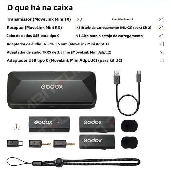 Imagem de Microfone de Lapela Sem Fio Godox Movelink Mini LT UC 2.4GHz - Transmissor e Receptor para iPhone e DSLR