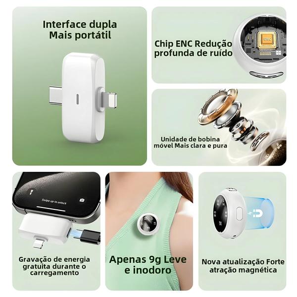 Imagem de Microfone Duplo De Lapela Sem Fio K31Pro 2.4G Bluetooth 5.3 Com Cancelamento De Ruído Para Gravação