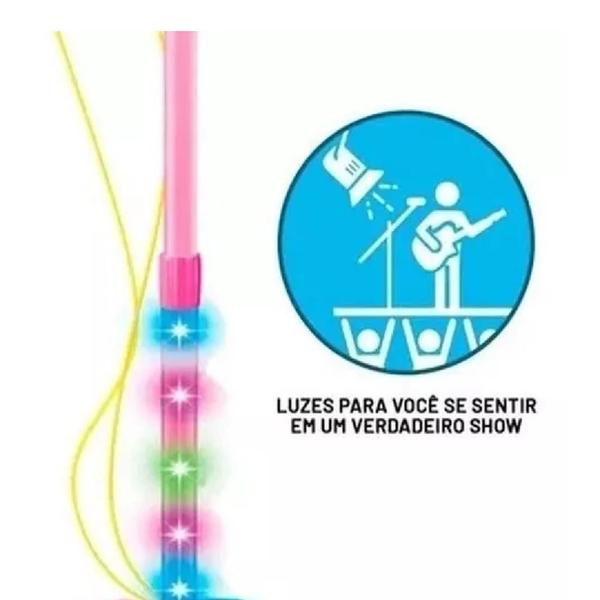 Imagem de Microfone duplo infantil com pedestal luz karaoke mp3 celular rosa