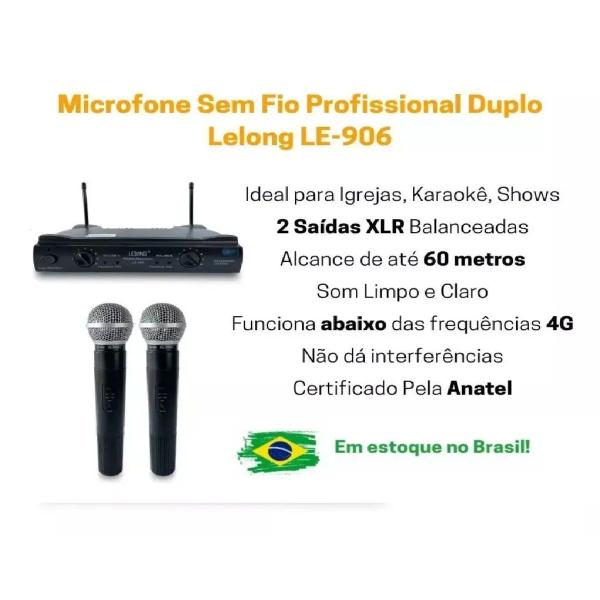 Imagem de Microfone Duplo Sem Fio UHF Wireless Profissional LE-906 LELONG