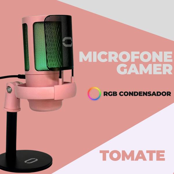 Imagem de Microfone Gamer Condensador Preto Led RGB USB Plug and Play para Jogos Streaming e Podcast