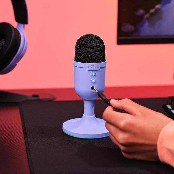 Microfone Gamer de Mesa Trust Yunix GXT 234P, RGB, Compatível com PC, USB, Roxo - 25375 Imagem de Microfone Gamer de Mesa Trust Yunix GXT 234P, RGB, Compatível com PC, USB, Roxo - 25375