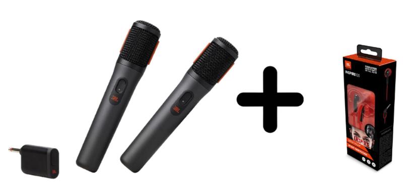 Imagem de Microfone jbl duplo sem fio wireless mic, + fone de ouvido esportivo jbl inspire 100