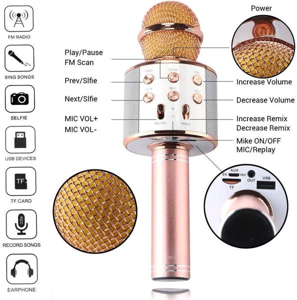 Imagem de Microfone Karaoke Bluetooth Microfone Bluetooth - Dourado