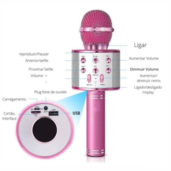 Imagem de Microfone Karaoke Infantil Usb Bluetooth Caixa De Som Ouro