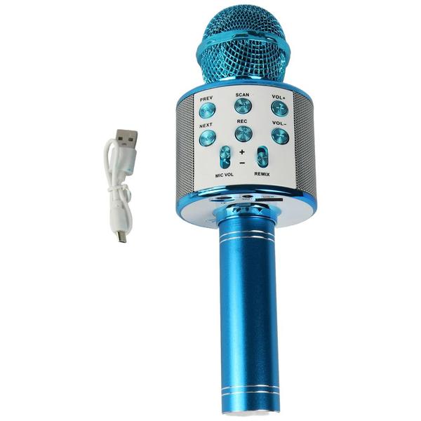 Imagem de Microfone Karaokê Infantil WS858 Azul Sem Fio Com Bluetooth