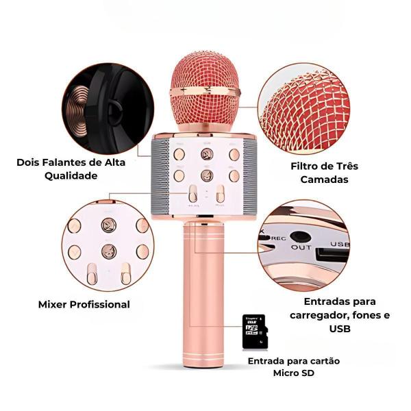 Imagem de Microfone Karaoke S/ Fio Bluetooh Infantil Minimen Rose Gold