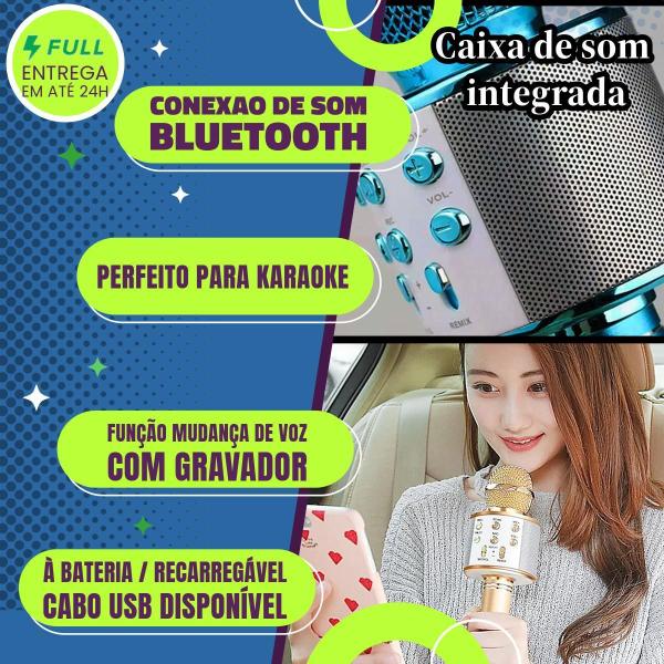 Imagem de Microfone Karaoke Sem Fio Microfone Bluetooth - Azul