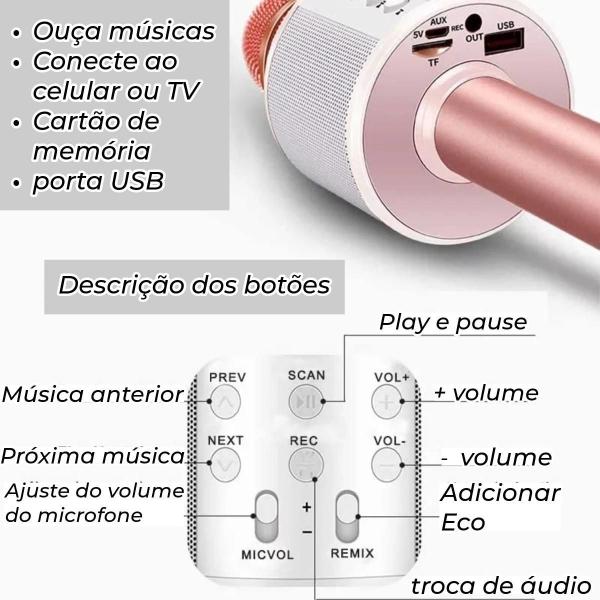 Imagem de Microfone Karaoke Sem Fio Microfone Bluetooth - Rose