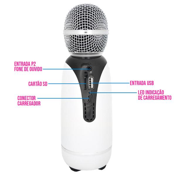 Imagem de Microfone Karaoke Sem Fio USB P2 Voz Grava Bluetooh Reporter