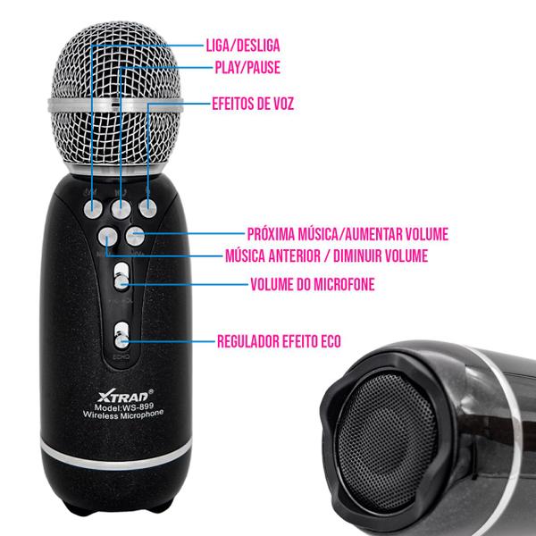 Imagem de Microfone Karaoke Sem Fio USB P2 Voz Grava Bluetooh Reporter