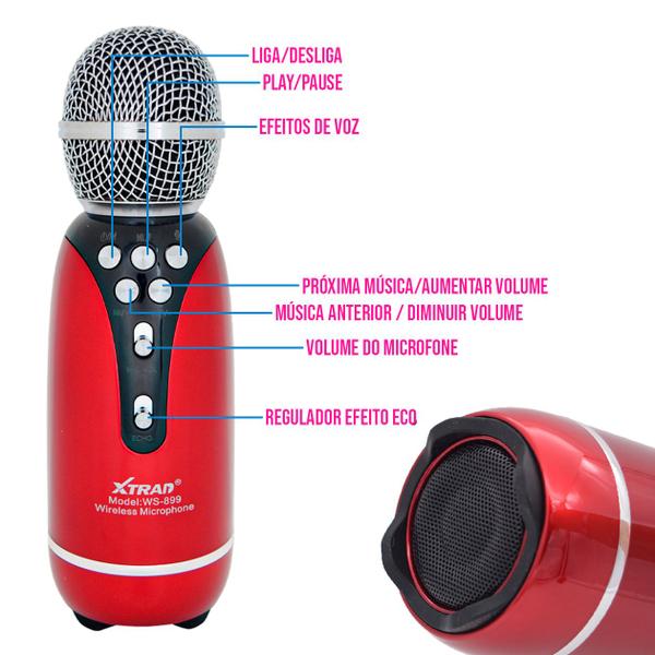 Imagem de Microfone Karaoke Sem Fio USB P2 Voz Grava Bluetooh Reporter