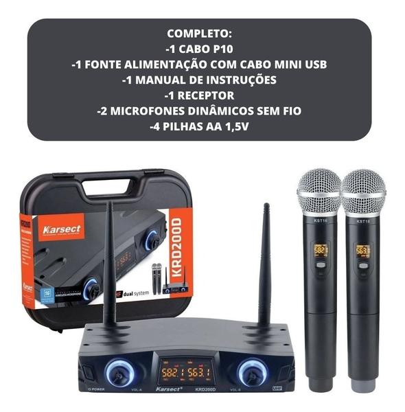 Imagem de Microfone Karsect Profissional Sem Fio Krd200 Dm Uhf Duplo Cor Preto