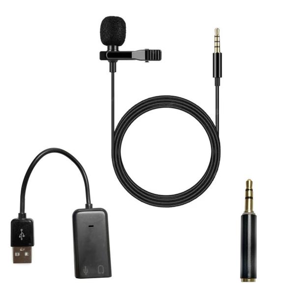 Imagem de Microfone Lapela Para Celular E Câmeras + Adaptador Usb