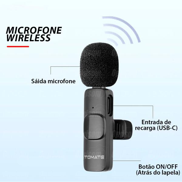 Imagem de Microfone Lapela Sem Fio conector USB-C para Celular Tomate