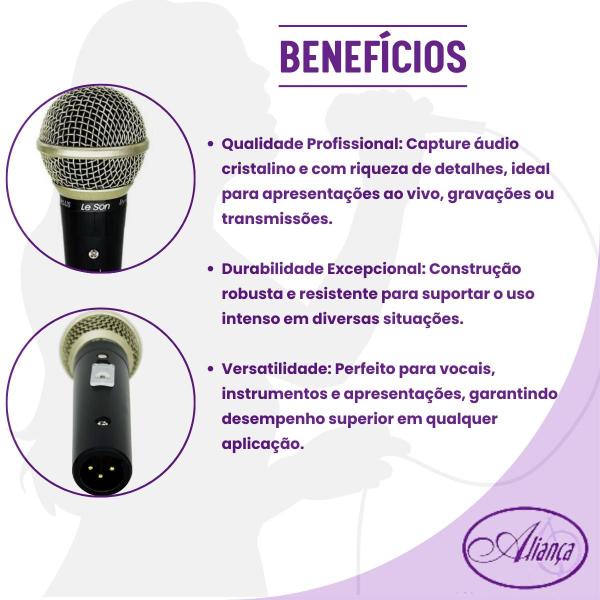 Imagem de Microfone Leson SM58 Plus Corpo Metálico Preto Cabo Cannon Xlr + Xlr 5 Metros