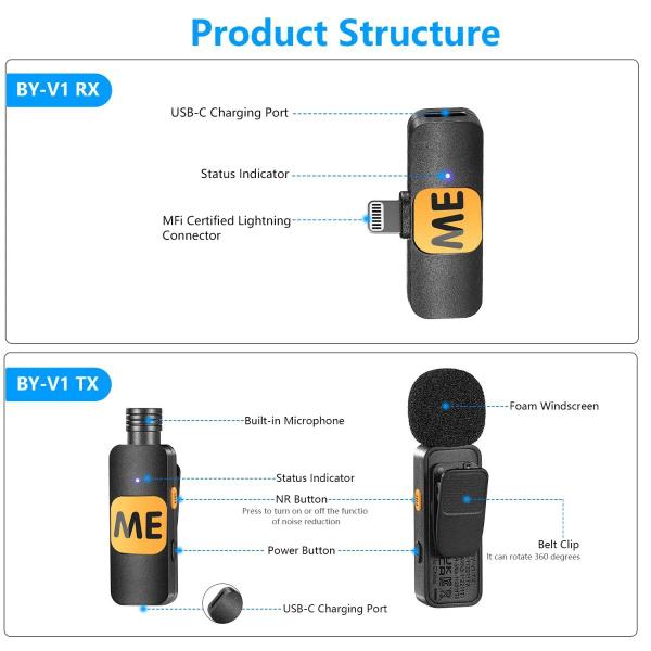 Imagem de Microfone ME S2 By-V2 Lapela Sem Fio Wireless Conexão Lightning