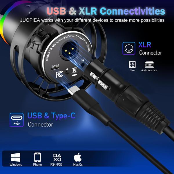 Imagem de Microfone para jogos JUOPIEA XLR/USB Dynamic com suporte Boom Arm