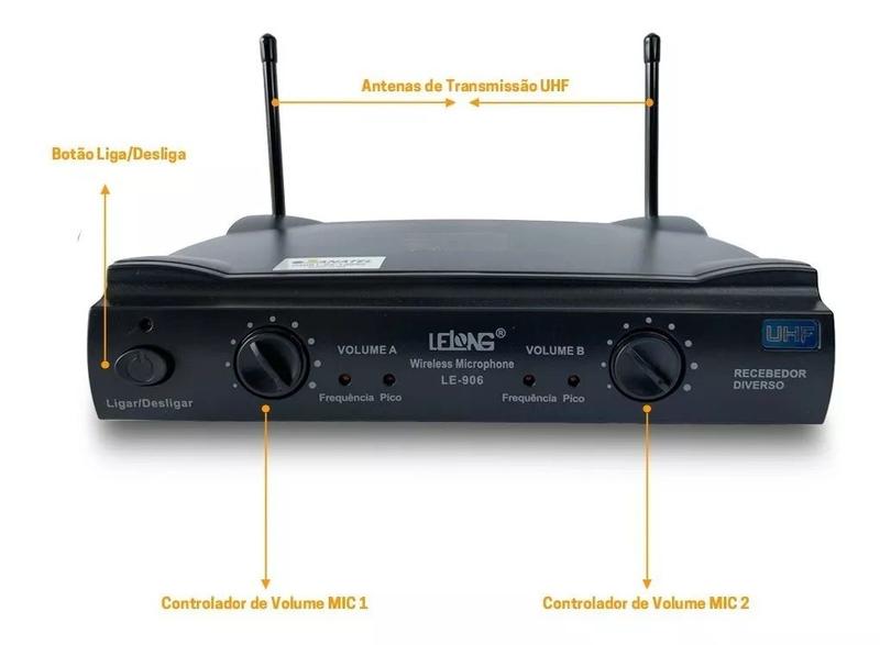 Imagem de Microfone Profissional Duplo Lelong Le-906 Sem Fio