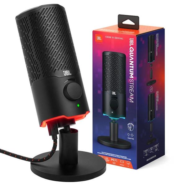 Imagem de Microfone Quantum Stream JBL Podcast, USB, RGB, Otimizado pra PC/MAC/PS5/PS4/Nintendo Switch, Montagem Universal, Metálico - JBLQSTREAMBLK