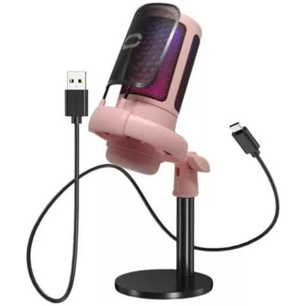 Imagem de Microfone RGB com fio para Gamer PodCast - USB Para PC - MT1060R (ROSA)