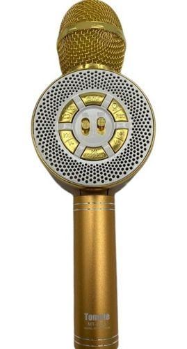 Imagem de Microfone S/fio Bluetooth  Karaokê  Speaker  Usb  Led Cor Dourado