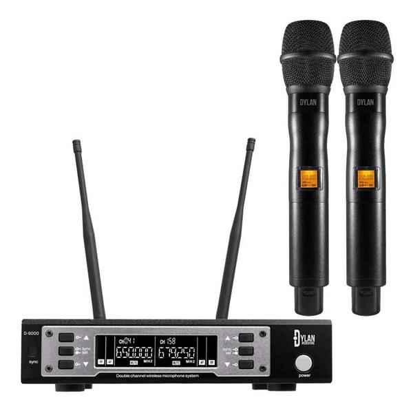 Imagem de Microfone sem fio dylan d9000s palco sem fio uhf c/2 microfones c/200 canais