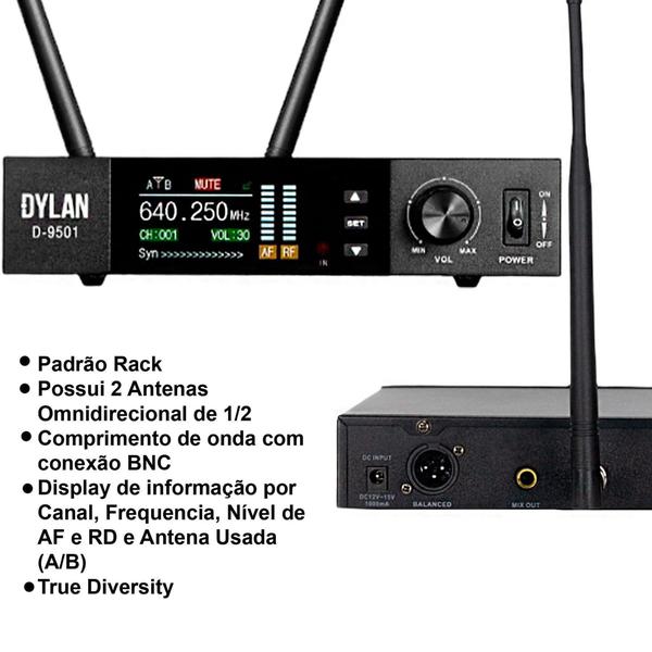 Imagem de Microfone Sem Fio Dylan D9501 UHF Digital Dinâmico Cardioide Profissional Lançamento!