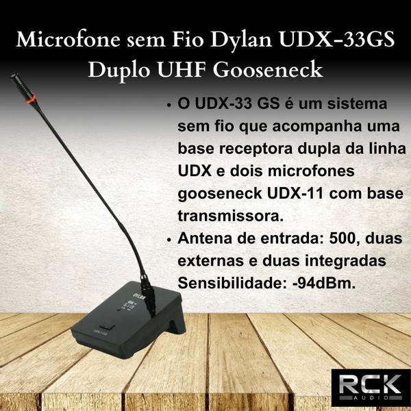 Imagem de Microfone sem Fio Dylan UDX-33GS Duplo UHF Gooseneck