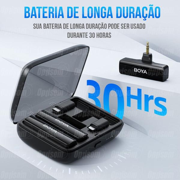 Imagem de Microfone Sem Fio Lapela Duplo Boya Link iPhone Android + Case Recarga